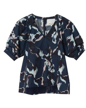 3.1 Phillip Lim Abstract Vines Lantern Sleeve Top - Blue