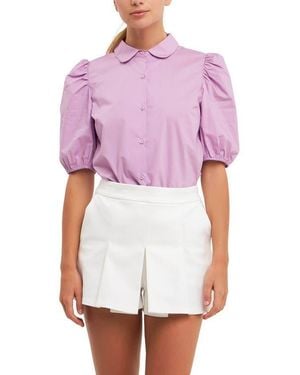 English Factory Button Front Puff Sleeve Blouse - Purple