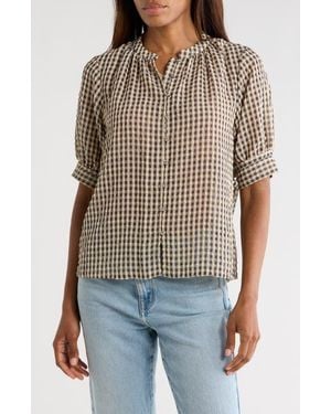 Rebecca Taylor Aster Gingham Short Sleeve Button-Up Top - Multicolor