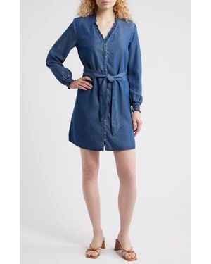 Cloth & Stone Ruffle Trim Tie Waist Denim Dress - Blue
