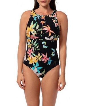Jantzen Garden Party High Line One-Piece Swimsuit - Blue