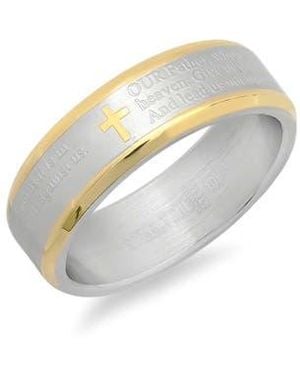 Steeltime Two-Tone Stainless Steel Lord's Prayer Band Ring - White