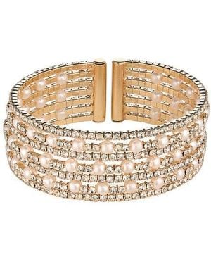 Cara Crystal & Faux Pearl Cuff Bracelet - Natural