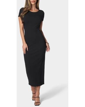 Bebe Short Sleeve Ribbed Midi Dress - Black