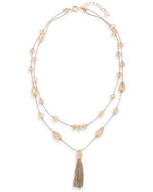 Tasha Tassel Pendant Beaded Station Layered Necklace - White