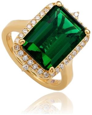 Suzy Levian Halo Emerald Cut Cubic Zirconia Ring - Green