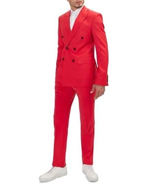 Ron Tomson Super 120S Wool Double Breasted Tuxedo Jacket - Red