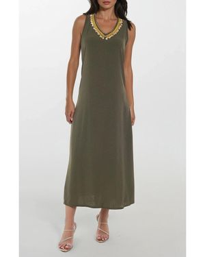 Bebe Cowrie Shell Embellished V-Neck Dress - Green