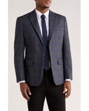 Duchamp Slim Fit Plaid Stretch Knit Blazer - Blue