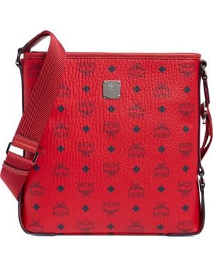 MCM Aren Logo Print Messenger Crossbody Bag in Red | Lyst
