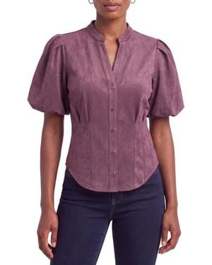 Bagatelle Puff Sleeve Faux Suede Shirt - Purple