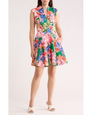 Vince Camuto Floral Sleeveless Scuba Fit & Flare Dress - Blue