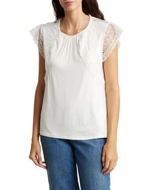 Forgotten Grace Lace Cap Sleeve Mixed Media Top - White