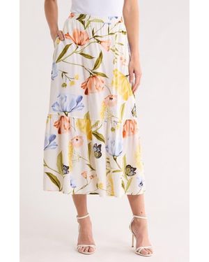 Ellen Tracy Tiered Pull-On Midi Skirt - White