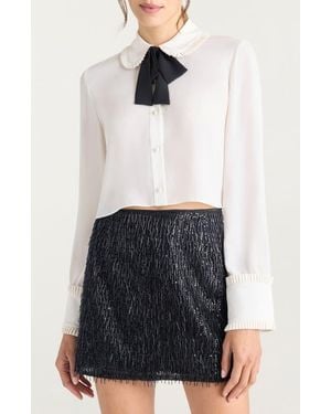 Cinq À Sept Zaida Contrast Bow Crop Button-Up Shirt - White