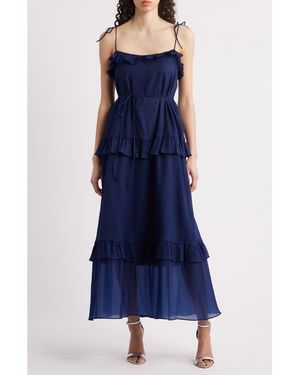 Julia Jordan Tie Strap Tiered Midi Dress - Blue