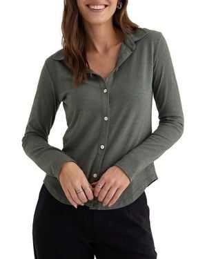 Bella Dahl Cotton Knit Button-Up Shirt - Gray
