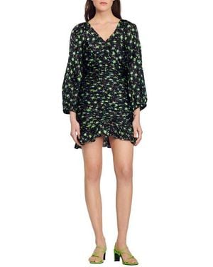 Sandro Novalee Floral Ruched Dress - Black
