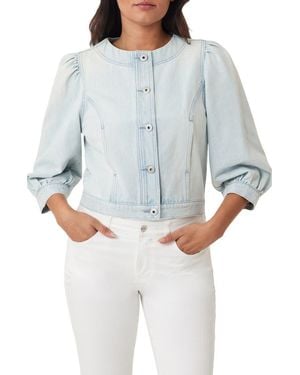 Kensie Collarless Crop Denim Jacket - Blue