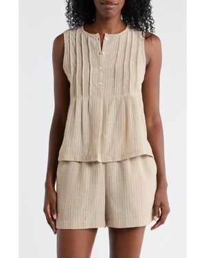 Max Studio Stripe Pintucked Sleeveless Top - Natural