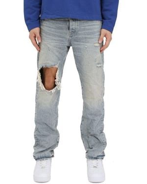 Purple Brand P011 Knee Blowout Dirty Straight Leg Jeans - Blue