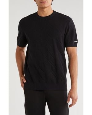 Karl Lagerfeld Chevron Stitched Short Sleeve Sweater - Black