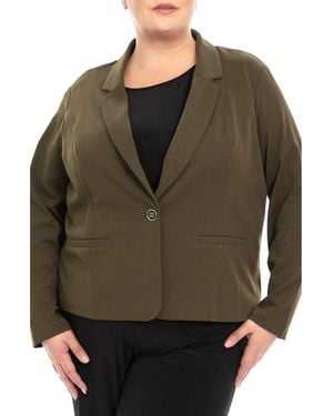Nina Leonard One Button Notch Lapel Crop Blazer - Green