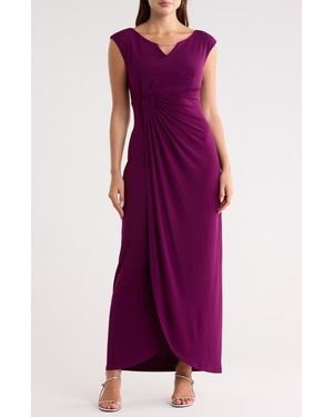 Connected Apparel Crystal Notch Side Ruched Gown - Purple