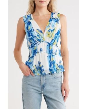 Ramy Brook Milwe Floral Sleeveless Peplum Top - Blue