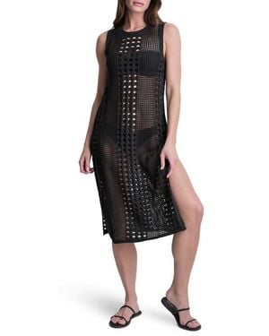 DKNY Mixed Open Stitch Sleeveless Cover Up Dress - Black