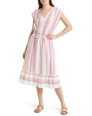 Rails Ashlyn Stripe Smocked Waist Linen Blend Dress - Pink
