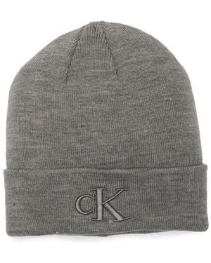 Calvin Klein 3D Embroidered Ck Monogram Cuff Beanie - Gray