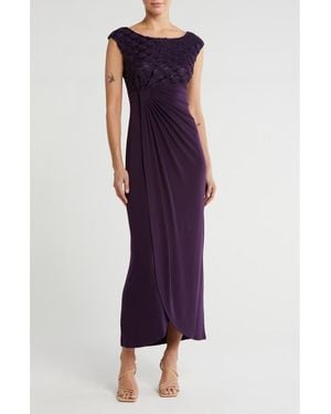 Connected Apparel Novelty Bodice Mock Wrap Dress - Purple