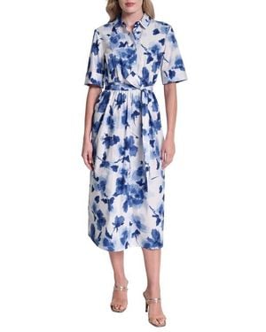 DKNY Printed Tie Waist Shirtdress - Blue