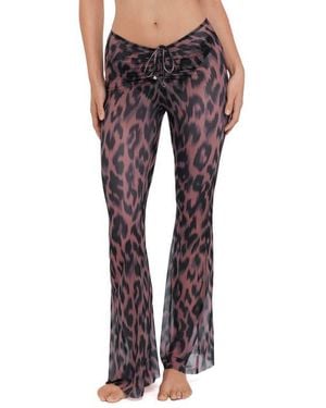 Steve Madden Mesh Adjustable Flare Leg Cover-Up Pants - Red