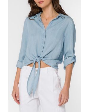 Velvet Heart Solange Crop Tie Front Top - Blue