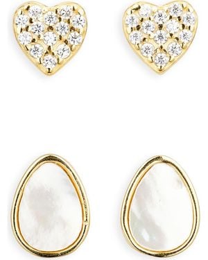 Argento Vivo Set Of 2 Heart & Mother-Of-Pearl Earrings - Metallic