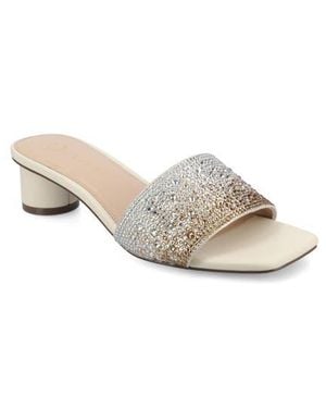 Journee Collection Flora Crystal Embellished Slide Sandal - White