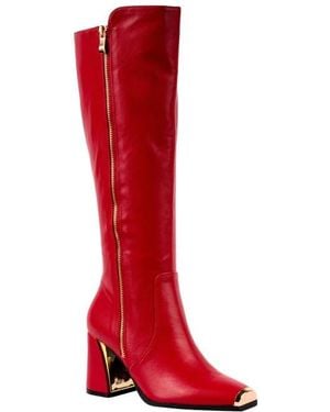 Ninety Union Link Nipped Toe Knee High Boot - Red