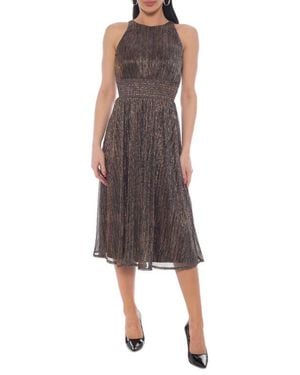 Marina Sleeveless Metallic Plissé Midi Dress - Multicolor