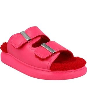 McQueen Oversize Hybrid Genuine Shearling Slide Sandal - Pink