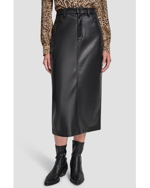 DKNY Faux Leather Midi Skirt - Black