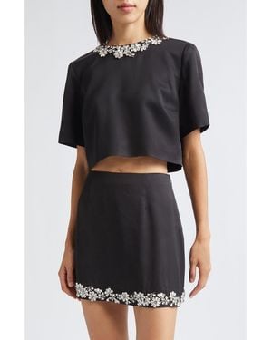 Cinq À Sept Adona Floral Jewel Embellished Crop Top - Black