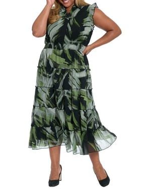 London Times Flutter Sleeve Tiered Maxi Dress - Green