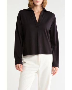 Vince Easy Long Sleeve Polo - Black