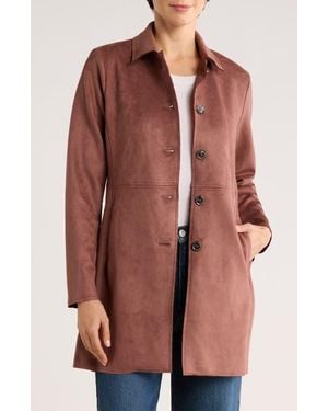 Tahari Faux Suede Car Coat - Brown