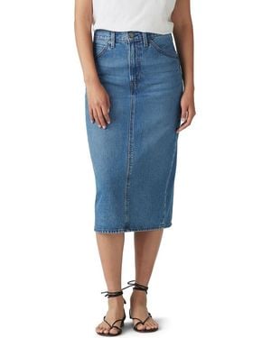 Levi's High Waist Back Slit Denim Midi Skirt - Blue