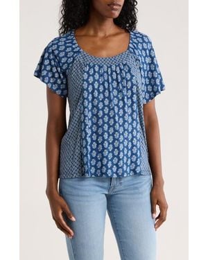 Lucky Brand Raglan Flutter Sleeve Top - Blue