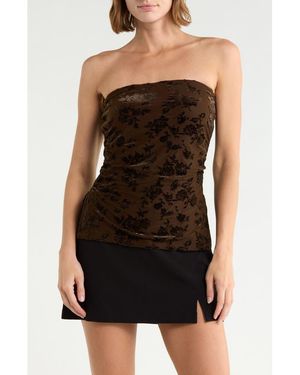Madden Girl Ruched Side Split Hem Tube Top - Brown