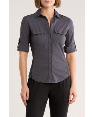 James Perse Three-Quarter Sleeve Button-Up Shirt - Gray